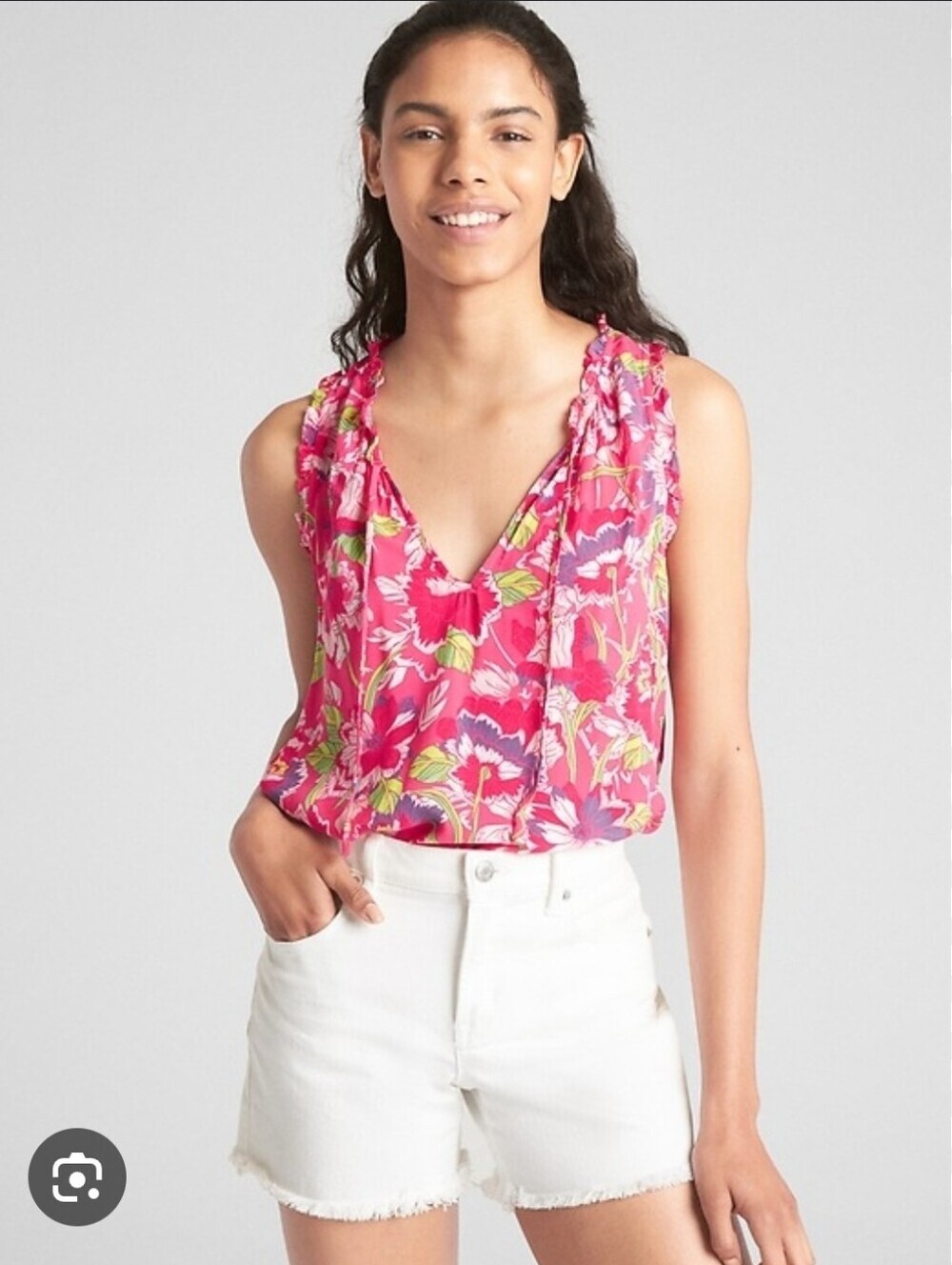 GAP Pink Floral Print Sleeveless Split-Neck Women's Top Size XL 100% Rayon NWOT